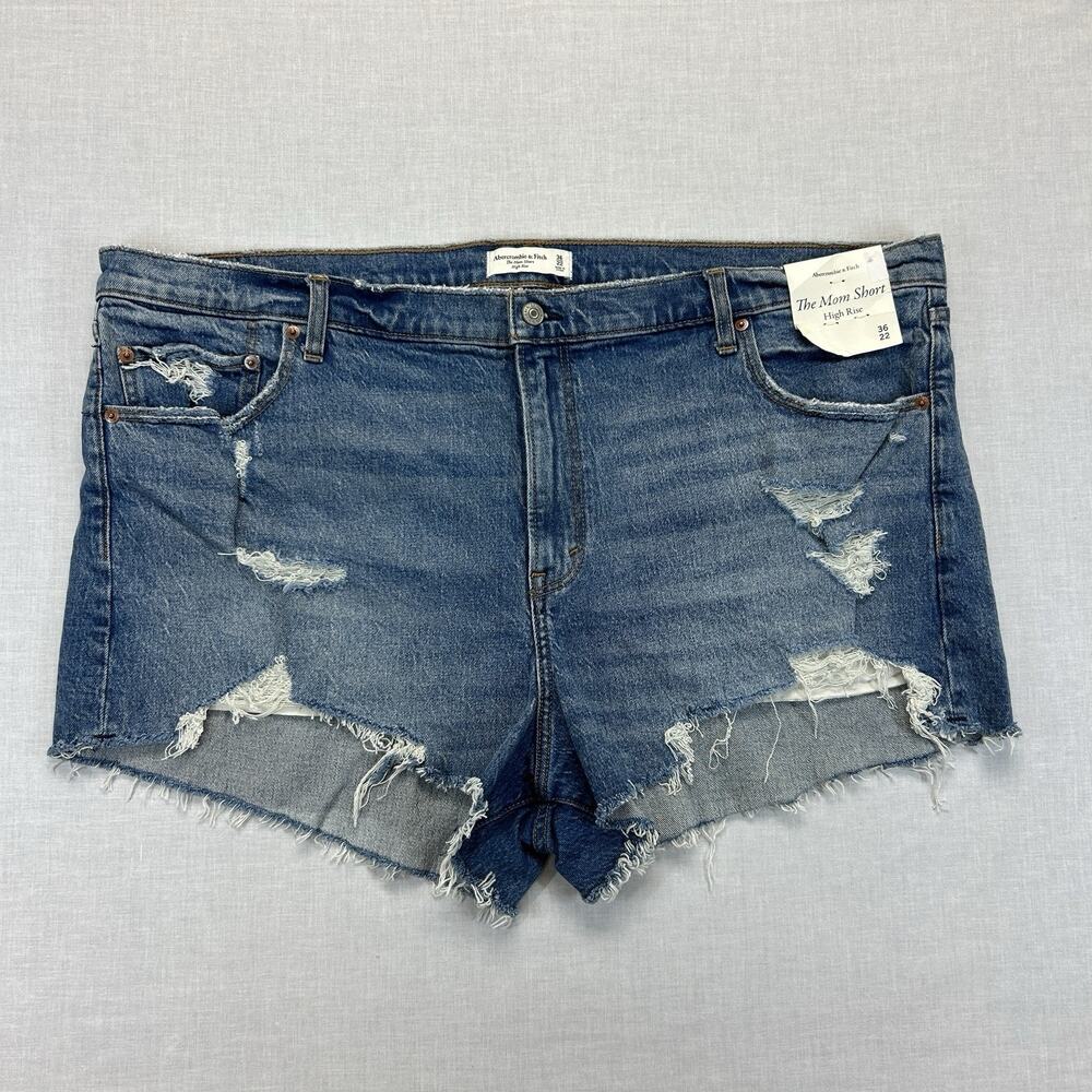 Abercrombie & Fitch NEW The Mom Short High Rise Shorts Women's 36 Blue Denim NWT